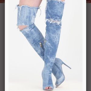 Ripped Jean Over The Knee Boots